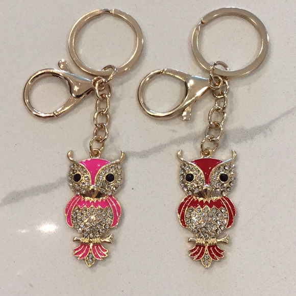 “Wise Old Owl” Sparkling Owl Bag Charm Keychain Gold w/Crystals - Picture 1 of 1